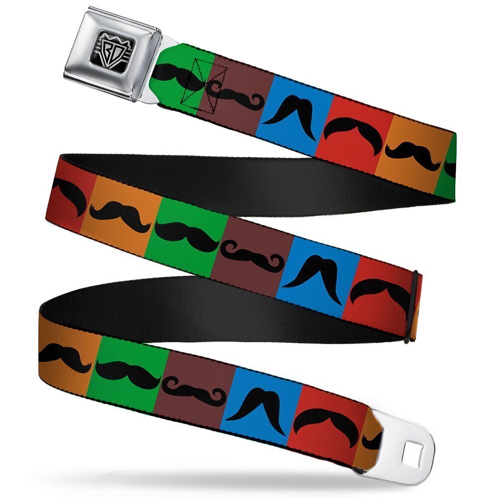 6772 Seatbelt Belt - Mustaches Multi Color Blocks/Black - 1.0" Wide - 20-36